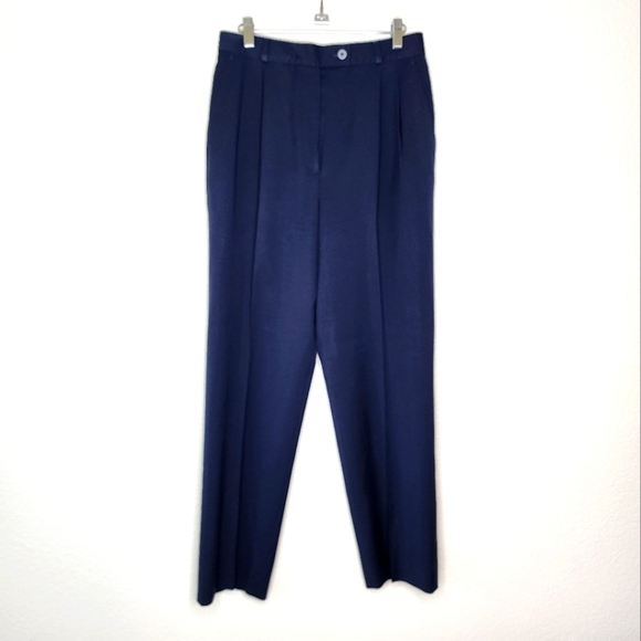 Vintage Burberrys Navy Wool Dress Pants 10 - Picture 1 of 6